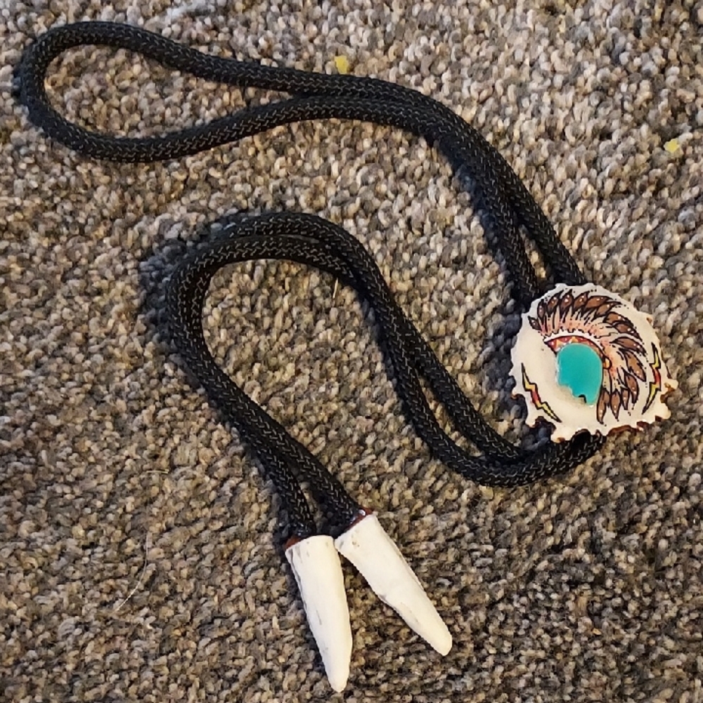 Zuni Style Hand Painted Turquoise and Black Bolo